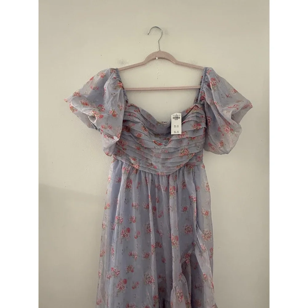 NWT Abercrombie & Fitch Emerson Off-Shoulder Drama Purple Floral Maxi Dress M